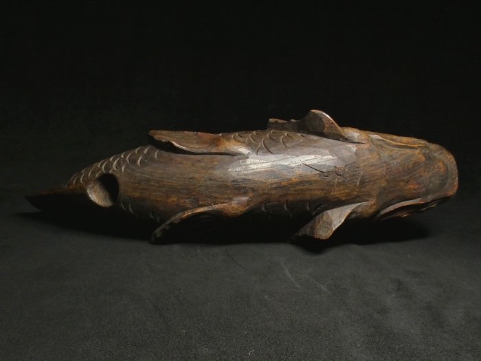 AISO ウグイ　魚の剥製　木製フレーム 約60x40cm Wood Carving sculpture Carp Fish, W16xH6 inch Japan Antique