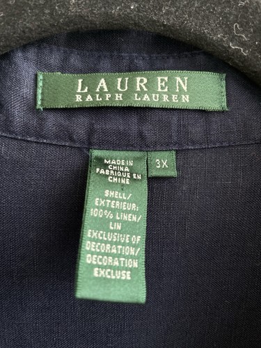 Lauren Ralph Lauren Nautical Women's 3X Plus Navy 100% Linen Button Down Top - Picture 9 of 11