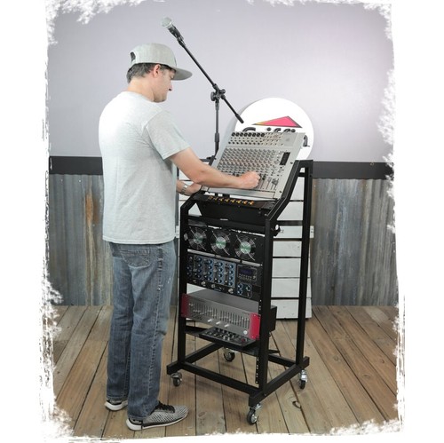 Rack Mount Cart Stand Rolling Studio Mixer Gear Pro Audio IT Server Holder Case - Afbeelding 13 van 14