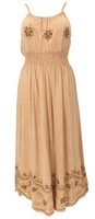Besticktes Boho Sommerkleid, Langes Besticktes Kleid - Sand