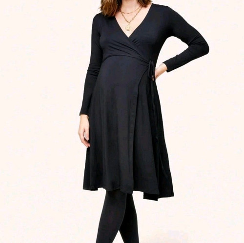 Vestido envolvente de enfermería de maternidad Nom Maternity Tessa negro pequeño de bambú tejido jersey - Imagen 1 de 13