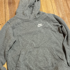 Nike Boys Gray Pullover Fleece Hoodie Sweatshirt Logo Long Sleeve Size M