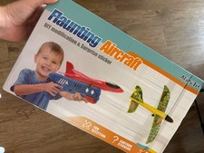 Kids Foam Airplane Launcher Toy DIY Glider Plane with Catapult Gun Outdoor Games