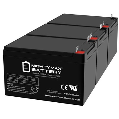 Mighty Max ML12-12NB 12V, 12Ah, NB Replaces Vision HP12-65W, HP12-65W - 3 Pack