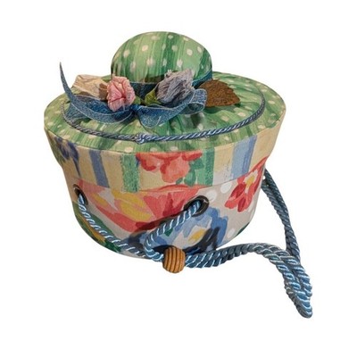 Vintage 1998 Prym-Dritz Floral Sewing Storage Box Round Pincushion Basket