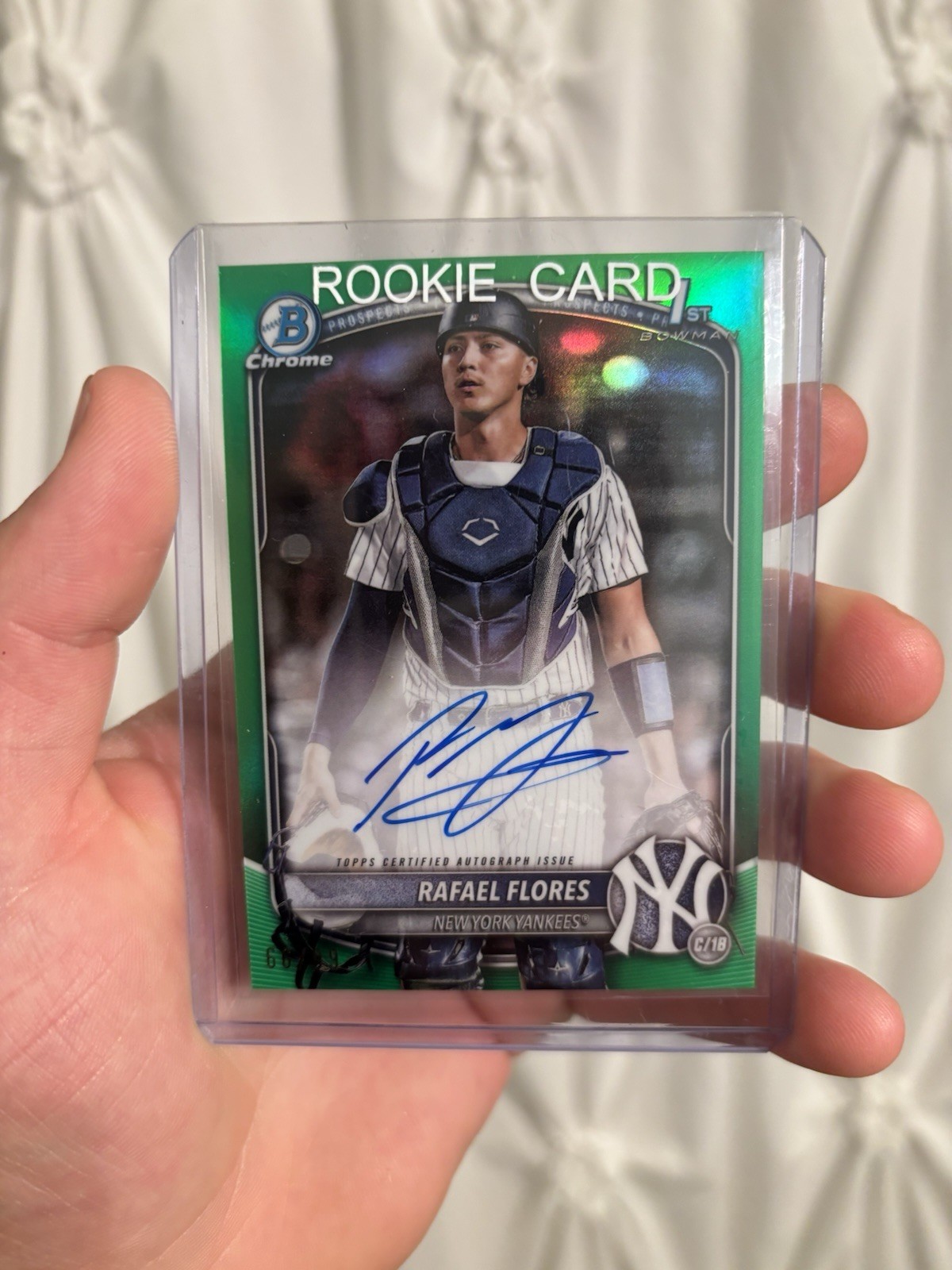 2025 Bowman Chrome New York Yankees Rafael Flores 1st Green Refractor Auto/99