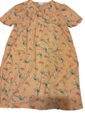 VTG/80  ADONNA HOUSE COAT/ROBE w/Satin Trim PEACH FLORAL Snaps L. 50  C POCKETS