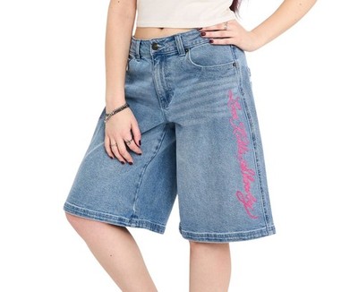 HYOD SPORTS DENIM サイドジッパー メッシュ 28 レディース Ed Hardy Flower Diamond Rhinestone Embroidered Jorts - WEHD8002