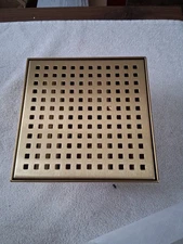 Reln Square Shower Drain with Square Pattern Cover Brushed Gold 6" x 6" 