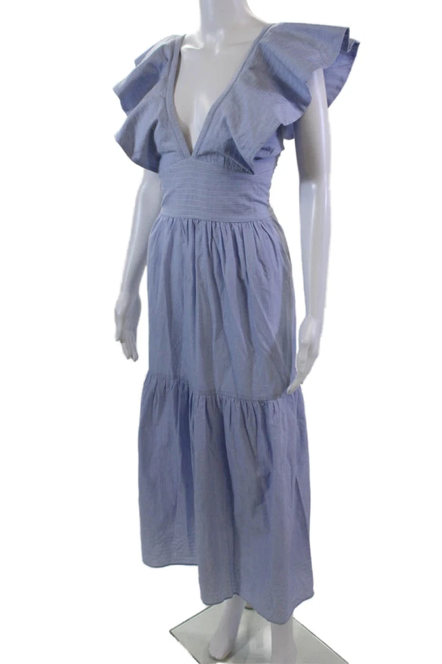 Vestido largo de mujer Misa de algodón sin mangas con cuello en V y cremallera acanalado púrpura talla M Foto 2 de 4