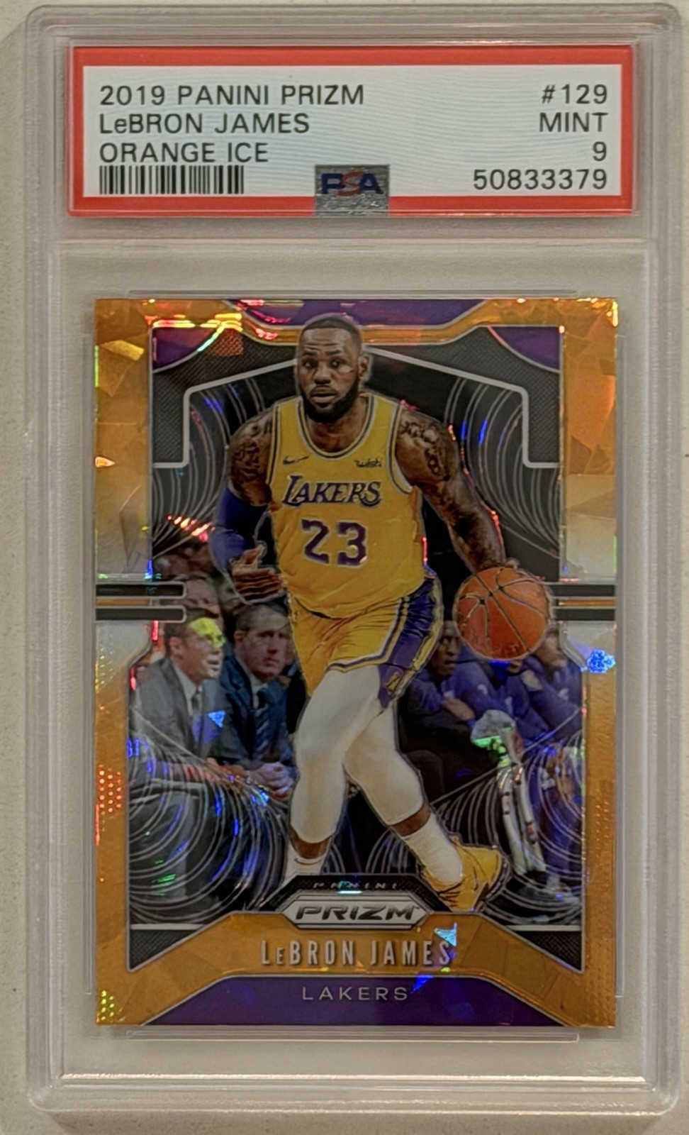 2019-20 Panini Prizm LeBron James - Orange Ice Prizm #129 PSA 9 GEM MINT view 1