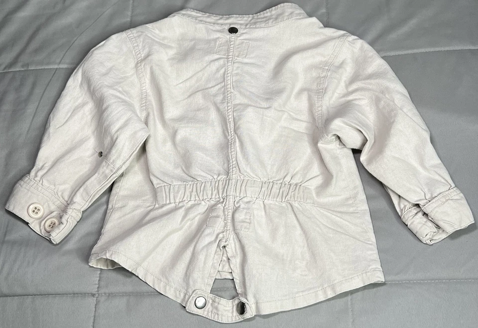 7 For All Mankind 夹克儿童 10 码轰炸机纽扣拉链棉/亚麻混纺 — 第 2/4 张图片