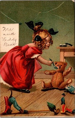Me and Teddy Bear Girl with Toy Bear 1907 Embossed Postcard Germany