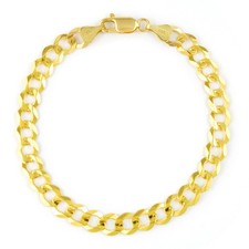 10K Yellow Gold Solid 7mm Concave Curb Cuban Chain Italian Link Mens Bracelet 8"