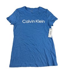 Calvin Klein Performance Women's Active Cotton Big Logo T-Shirt Blue Size S NWT