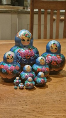 10 handbemalte Matroschka russische Nistpuppen traditionelles Sammlerstück Volkskunst