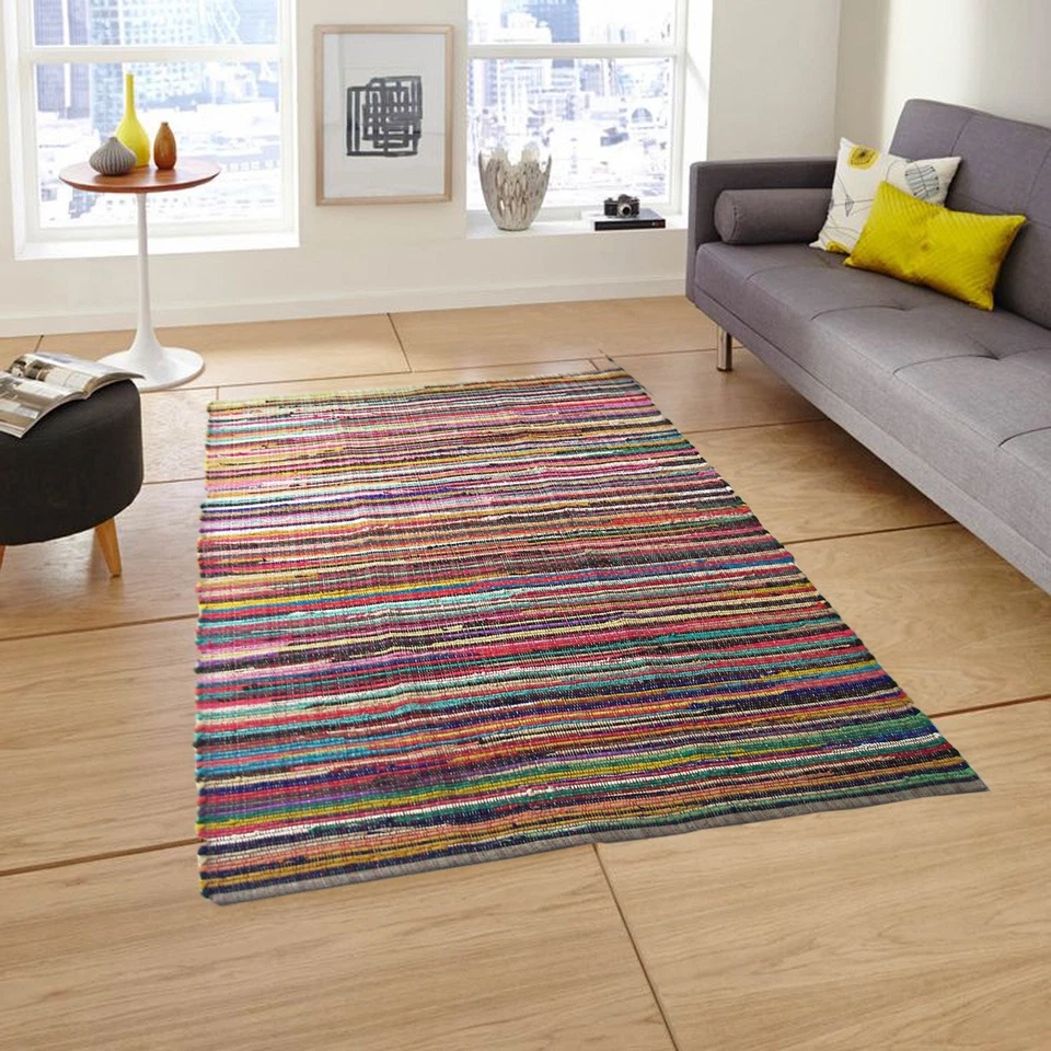 - Alfombra Chindi colorida 100 % algodón reciclado ecológica - 8’x10’, multi. Foto 2 de 4