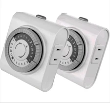 (2 Pack) - GE UltraPro Indoor Mechanical Timer - 24hr - Each w/2 Outlets - White