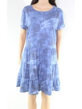 BEBOP Womens Fit + Flare Mini Dress Blue Short Sleeve Scoop Neck Juniors XS