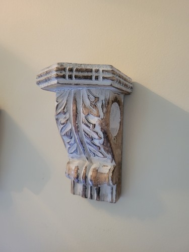 Ménsulas de Pared de Madera Decorativas Diseño Floral, Juego de 4, Soporte de Varilla de Estante Blanco Rústico - Imagen 8 de 11
