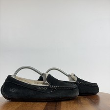 Womens Ugg Ansley Black Suede Wool Lined Comfort Loafers Slippers Size 8 M GUC