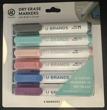 UBrands Dry Erase Markers With Built-in Eraser Chisel Tip Assorted Pastel Colors