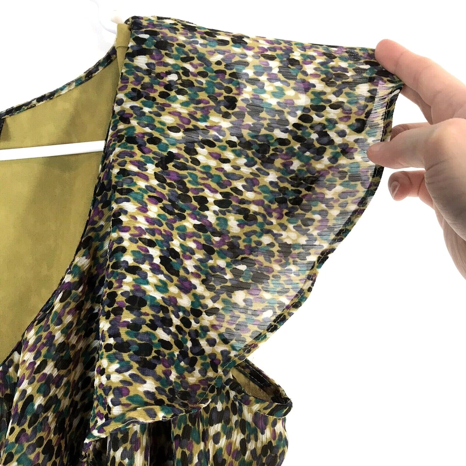 Women's Attention Scooped Neck w Ruffle White Purple Black Green Gold Spotted L - Image 4 of 4