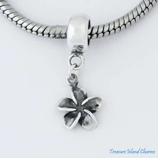 Plumeria Frangipani Flower 925 Solid Sterling Silver European Dangle Bead Charm