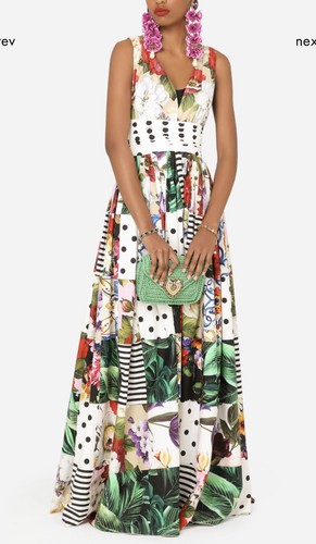 DOLCE & GABBANA Dress White Patchwork Sicily Maxi Floral Cotton 44IT UK12 L