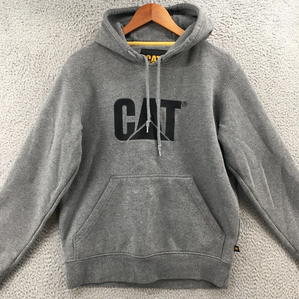 Cat Hoodie Sweatshirt Mens M Gray Cotton Blend Long Sleeve Pullover Crew Neck - Image 2 of 4