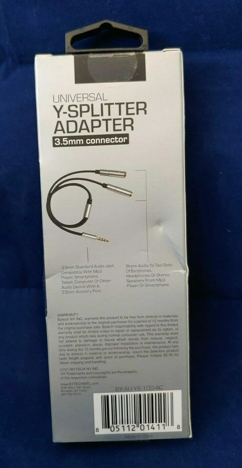 BYTECH UNIVERSAL Y-SPLITTER ADAPTER 3.5mm Connector- Silver (5413-5433) - Image 2 of 4