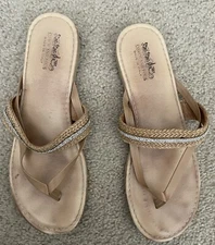 Coach And Four  Slip-On Strappy Flat Tan  Rhinestone Band Women's Sandals Sz 11M