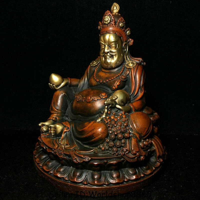 Estatua de Buda Dios Riqueza Jambhala Amarillo Tíbet Dorado Oro 24k Cobre Rojo Antiguo 7.6" Foto 4 de 4