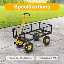 900LBS Heavy Duty Steel Garden Cart w/ 10'' Tire Handle Attach to ATV or Tractor