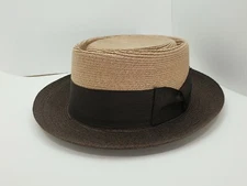 BILTMORE COCOA / BROWN MILAN STRAW PORK PIE MADE IN CANADA