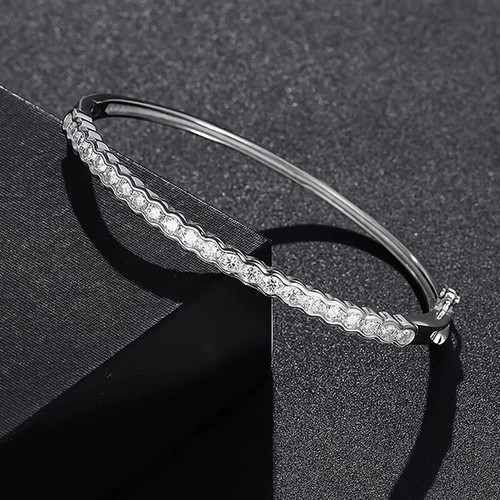 3mm Real Moissanite Bangle Bracelet Women Gift S925 Silver 18K White Gold Plated - Picture 2 of 14