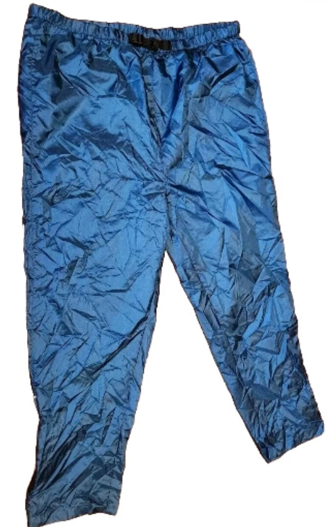 EDDIE BAUER Green Nylon Pants Acrylic Coating Mens XL Vintage Adjustable Vintage