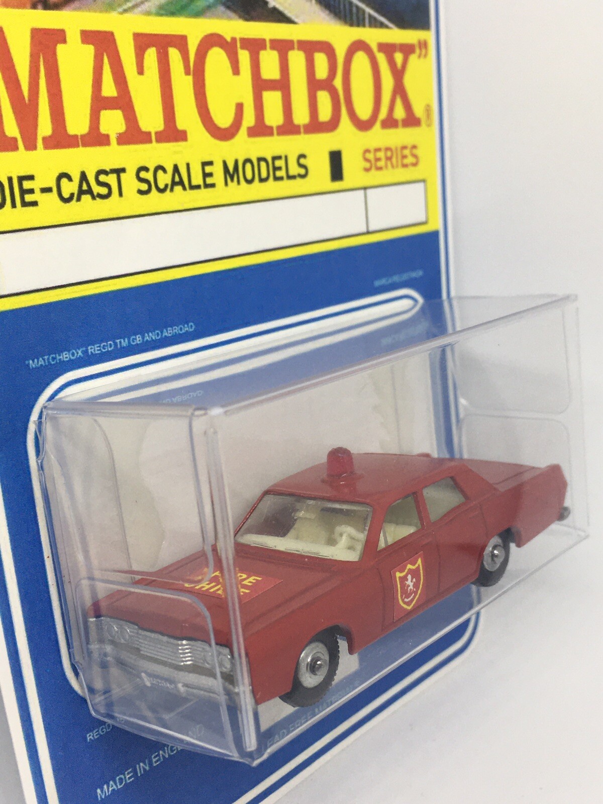 Vintage Lesney Matchbox 55 Custom Mercury Fire Chief Car Disc Wheels Blister Pk