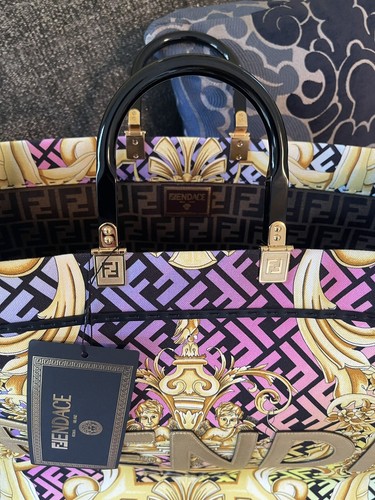 NWT Versace X Fendi Fendace Collaboration Sunshine Rainbow Shopper Tote Bag - Picture 9 of 13
