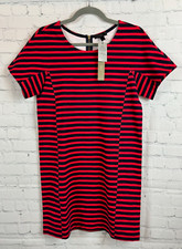 J.CREW Petites red blue striped cotton stretch shift dress size PM NWT