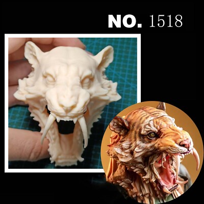 1/6 Scale Unpainted Roar Tiger Forest King Head Carved Model Toys