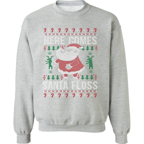 HERE COMES SANTA FLOSS UNISEX CREWNECK Xmas Sweatshirt Ugly Christmas Sweater - Picture 4 of 14