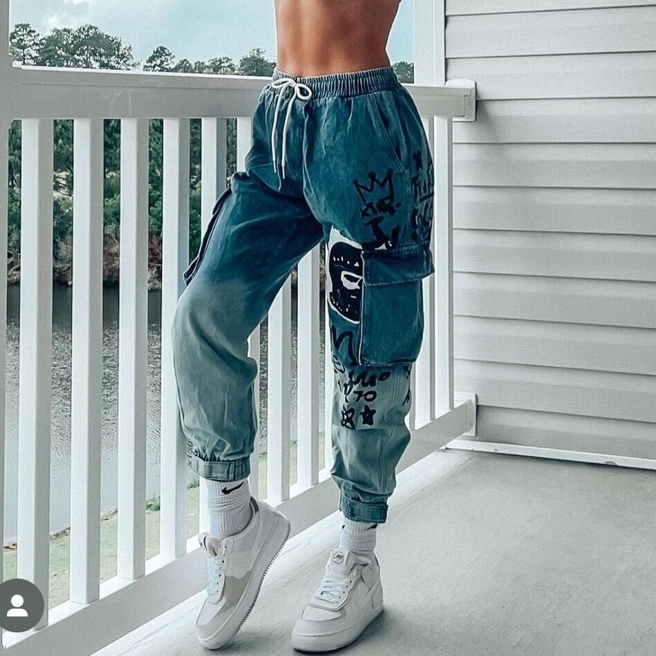 RENDTTK LOOK Mens Cargo Jeans Streetwear Baggy Loose Fit RENDTTK LOOK Mens Cargo Jeans Streetwear Baggy Loose Fit