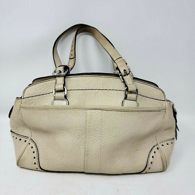 COACH Hampton Sand Beige Pebbled Leather Tassel Satchel Handbag