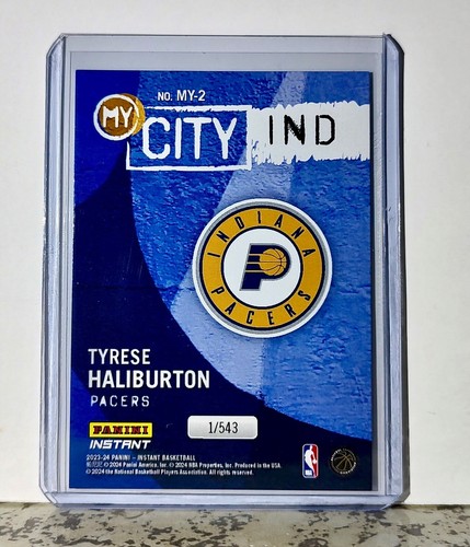 Tarjeta de baloncesto Tyrese Haliburton 2023-24 Panini NBA #2 MyCity Pacers 1/543 - Imagen 2 de 2