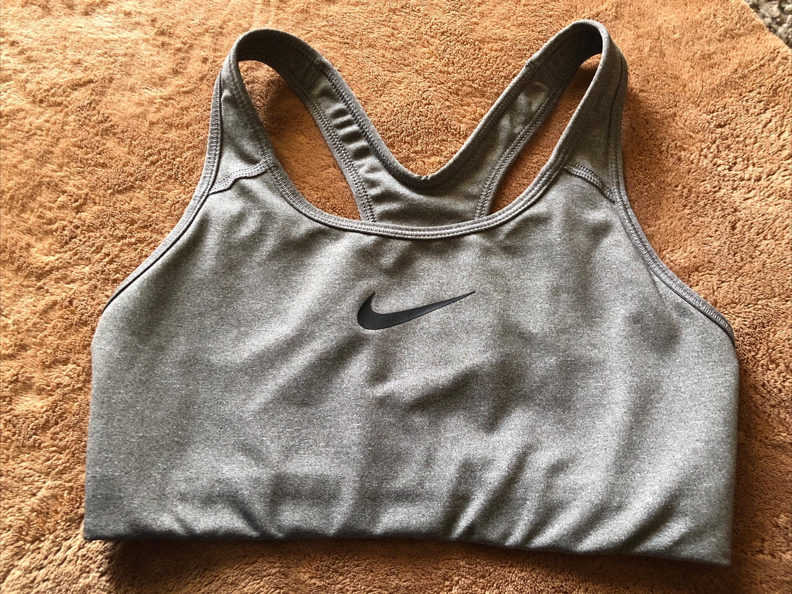 Nike Sports Bra Dri-Fit Gray Pullover Racerback Stretch Athletic Swoosh Small-image