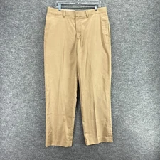 L.L. Bean Dress Pants Men 36 Beige Mid Rise Pleated Cotton Straight Classic Fit