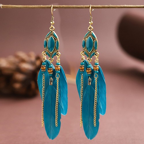 Boho Vintage Long Tassel Feather Dangle Drop Earrings Women Charm Jewelry Gift ↖ - Picture 21 of 55