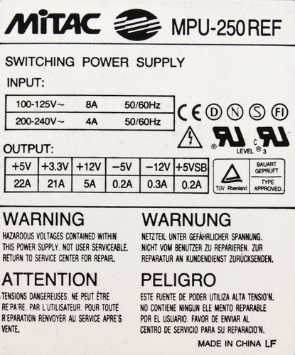 Power Supply Sun 370-3171-02 250Watt MPU-250REF - 第 2/2 張圖片