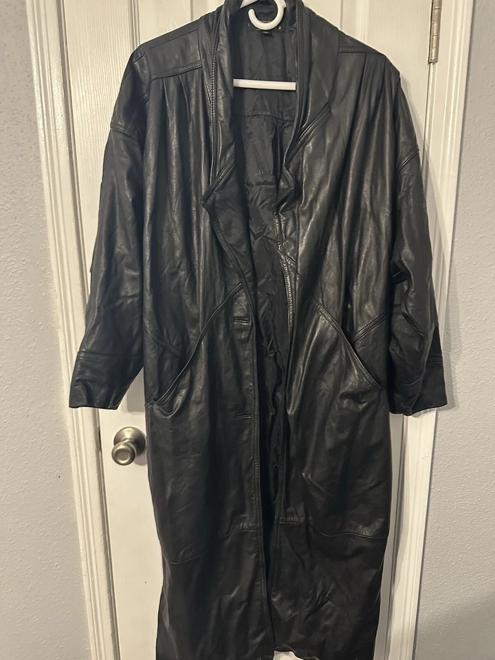 Vintage Express World Brand Leather Trench Jacket Size s Maxi